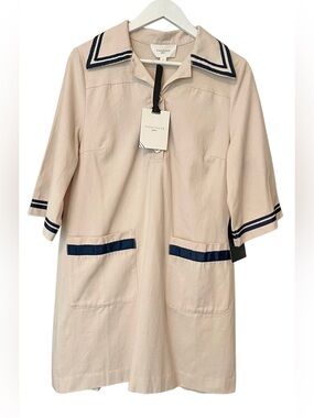 Pomander Place Beige Mini Dress with Navy Trim